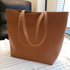Artisan vegan leather tote with clutch, brown